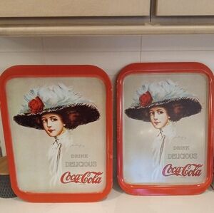 SET (2) of Vintage 1971 Coca Cola Metal Serving Trays